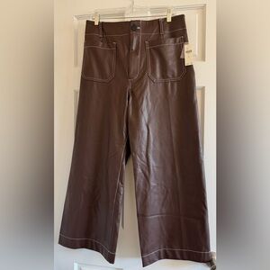 Maeve Colette Chocolate Faux Leather Contrast Stitch Pants, 31